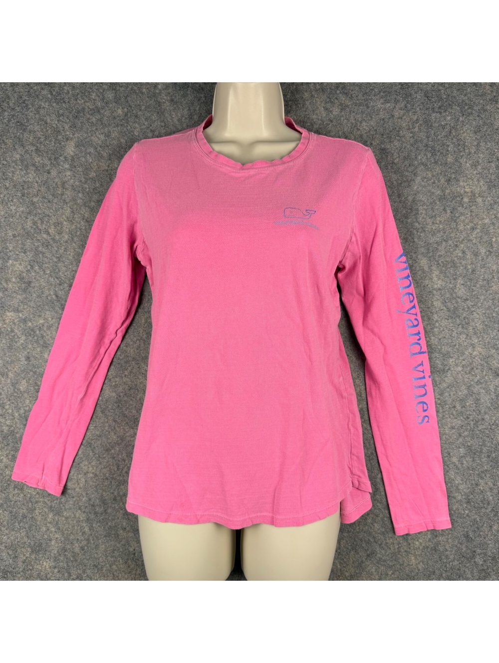 Vineyard Vines Long Sleeve T Shirt Pink Distressed Blue Whale Women Size XS 425